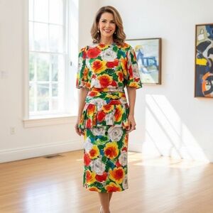 EEUC Vintage Argenti‎ Bold Floral Silk Midi Dress Size 6